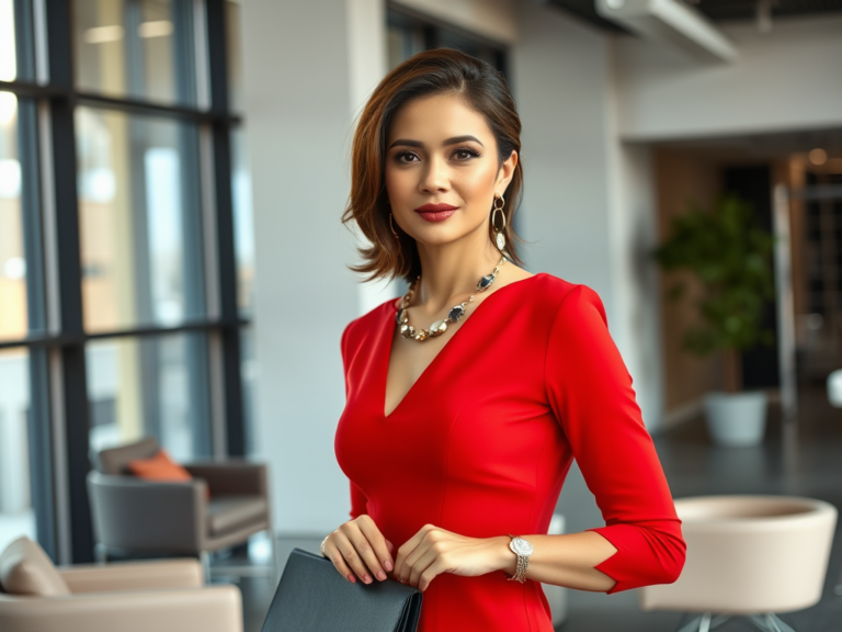 ualla.net | Les looks de bureau avec une robe rouge et des accessoires adaptés